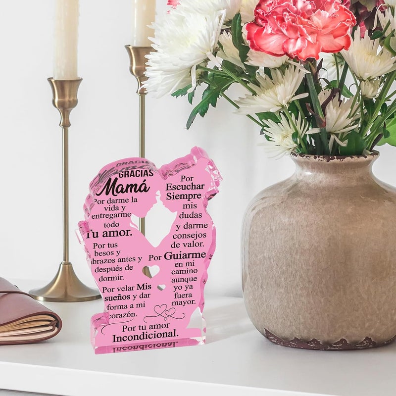 Yopyame Gift for Mom from Daughter - Spanish Mamá Mom Acrylic Mother Daughter Embracing Plaque Sign Best Mother Ever Gifts Regalos Para Mama Office Desk Birthday Mother’s Day Christmas Keepsake Gifts - Image 4